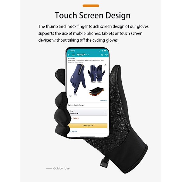 Touchscreen-cykelhandskar för män och kvinnor (blå, storlek L)