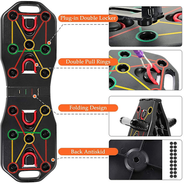 Push Up Board, 9 i 1 Foldbar Muskelbræt Med Modstandsbånd, Multifunktionel Hjemmetræning Press Up Board, Fitnessøvelse Udstyr Push-up Board Til