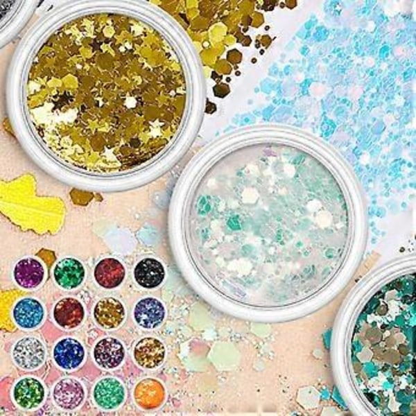 4 Ask Nagelkonst Glitter Paljetter Nagel Flakes Design Holografiska Nagelkonst Tillbehör för Kvinnor Flickor Manikyr Glimmer Set of 12