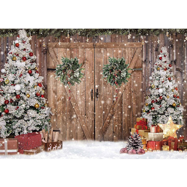7x5FT Polyester Stoff Vinter Jul Rustikk Låvedør Pho