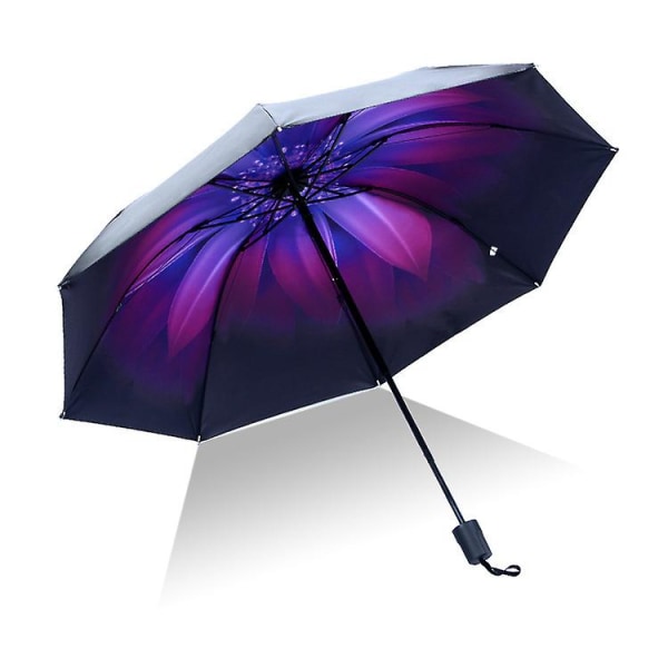 Paraply för män, regn, kvinna, vindtät, stor, 3d-blommigt tryck, solig, anti-sol, 3 hopfällbart paraply, utomhusparaply（K）