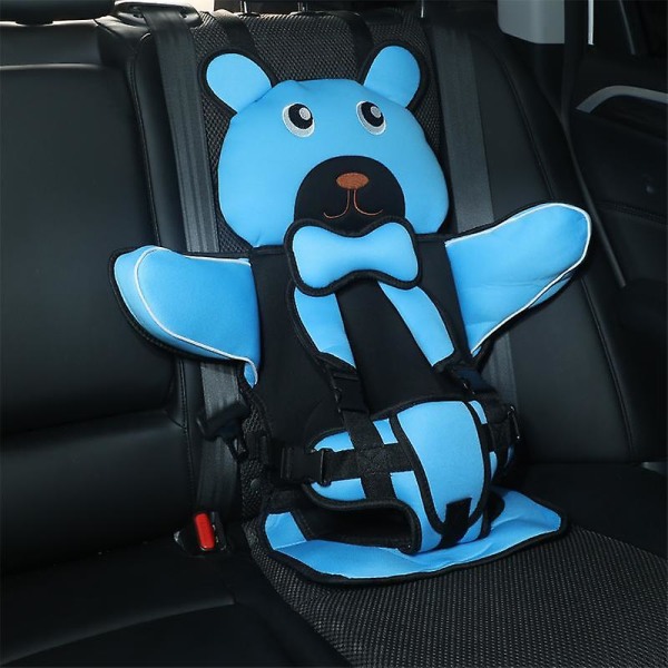 Cartoon Bear Bilsäkerhetssäte Avtagbar och tvättbar Bärbar bilstolsdyna (blå)