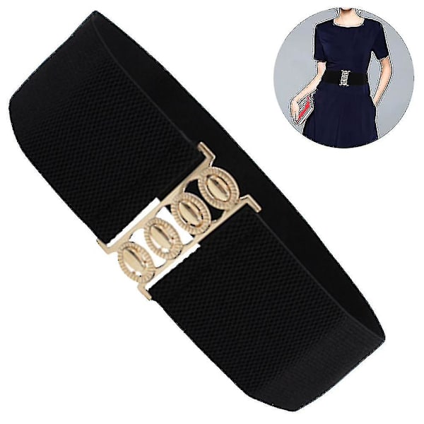 Bred elastisk midjebälte stretch midjeband retro spänne spänne bälte svart