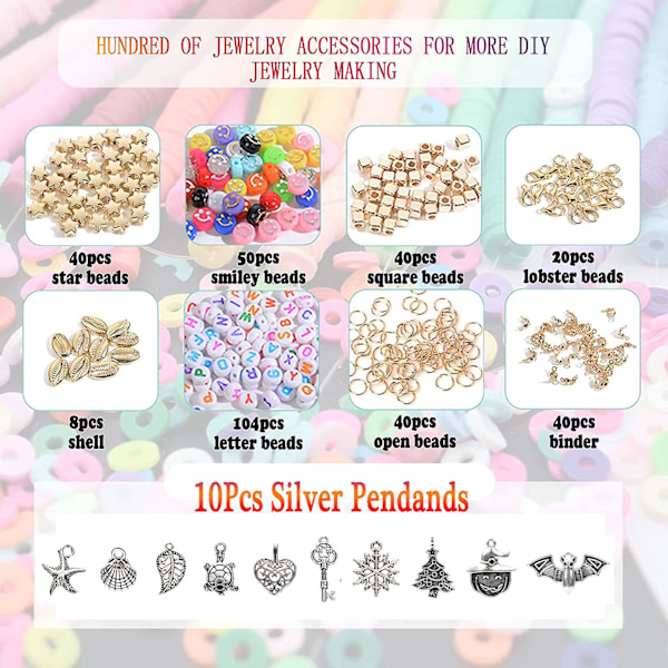 24 rutnät 6mm bohemisk stil färgglad mjuk keramik rund bit set handgjorda DIY-tillbehör