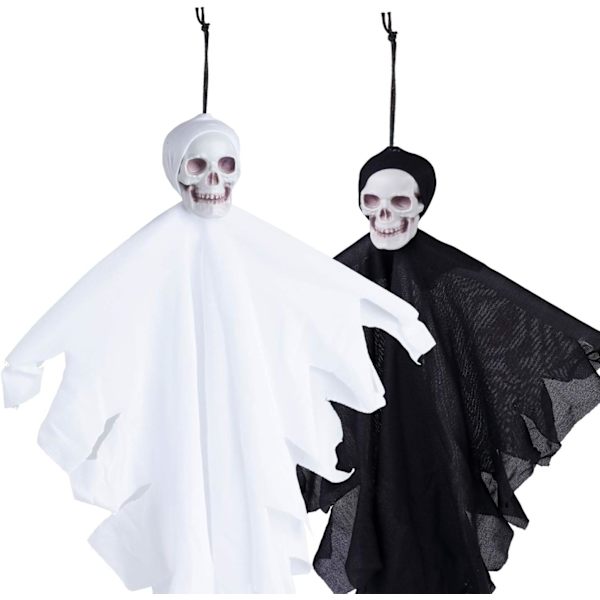 2 stk. Halloween hængende spøgelsespynt, 14,5\" sort og hvid H
