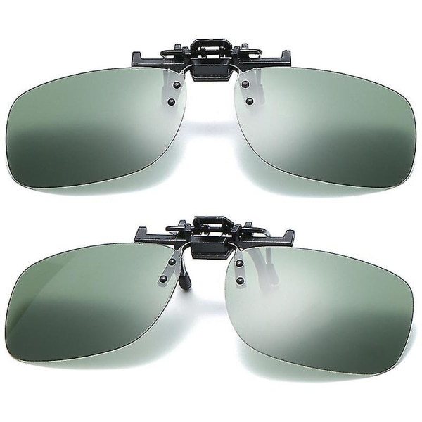 Män Polariserat UV-skydd Clip-on solglasögon Flip Up Driving Solglasögon Mörkgröna