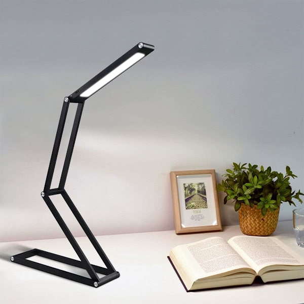 LED-skrivbordslampa, sänglampa, hopfällbar bordslampa i aluminium, trådlös