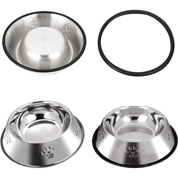 XL-30cm/2 skåle rustfrit stål hundeskåle  Hundefoder skål med skridsikre gummibase  Store kæledyrsskåle og vandskåle
