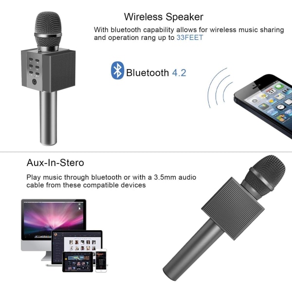 Trådløs Bluetooth Karaoke Mikrofon, Højere Lydstyrke 10W Effekt, M