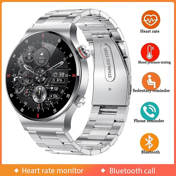 Qw33 Smart Watch Ecg Ppg Musikspelare Bluetooth Stegräkning Ring Sport Fitness Tracker（Silver Steel）