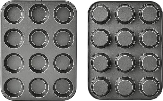 Sæt med 2 runde muffinforme i non-stick kulstofstål, grå