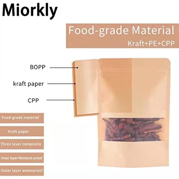 100 Kraftpapperspåsar med Fönster (15 * 22 cm), Kraftpåse, Kraftpåsar, Materialsäkerhet, Vattentät och Fuktbeständig
