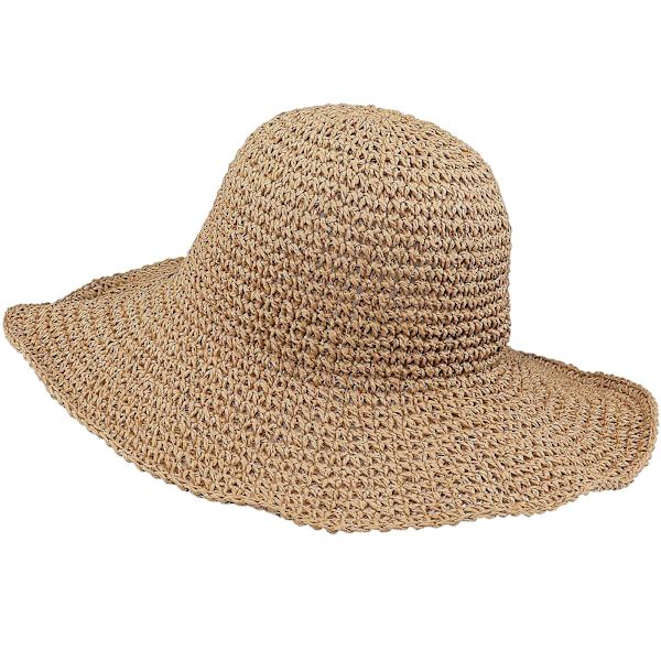 Dame Halmhatt, Foldbar Floppy Bredbrem Solhatt, Sommer Utendørs Strandhatt UV-beskyttelse for Kvinner Jenter