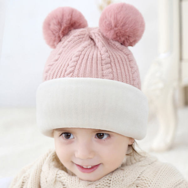 Höst och vinter baby plysch tjockad stickad ull flickans ansikte