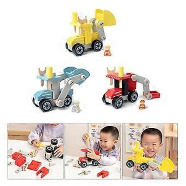 Skrue Monteringssimulering Bil Ingeniørkjøretøy Tre Simulering Ingeniørkjøretøy for Gutter Jenter DIY Modell Leketøy fire truck