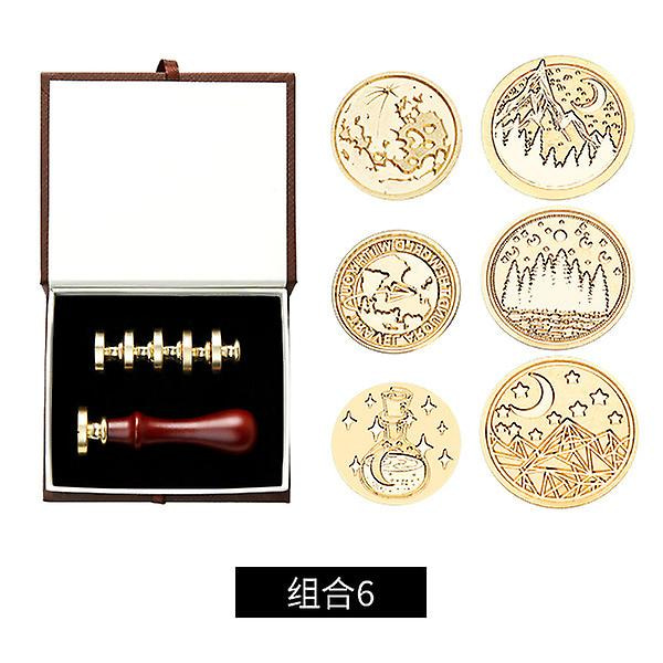 Vaxförseglingstämplar Set Avtagbart Försegling Kopparhuvud Vintage Klassisk Fancy Tätningstämpel Kit Med Presentask (6)