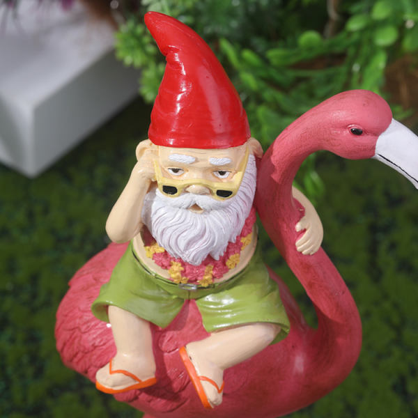 Flamingo Have Gnome Statue - Sjov Dværg Flamingo Figurer, Ya