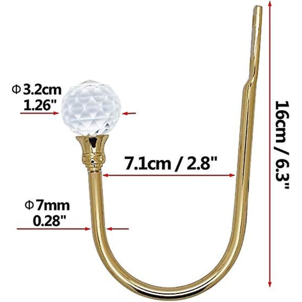 2 stk gardinholdere, akryl krystallkule gardinholdere, U-formet metallveggmontert gardinkrokholdere