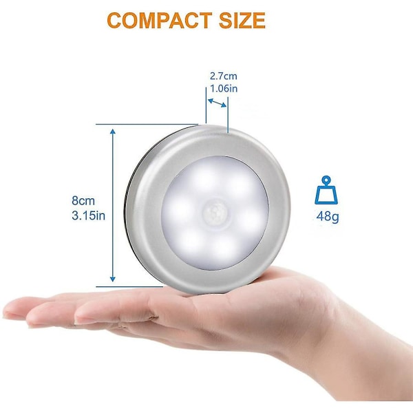 3st batteridriven rörelsesensorlampa inomhus, led garderob batteri nattlampa (runda vitt ljus)