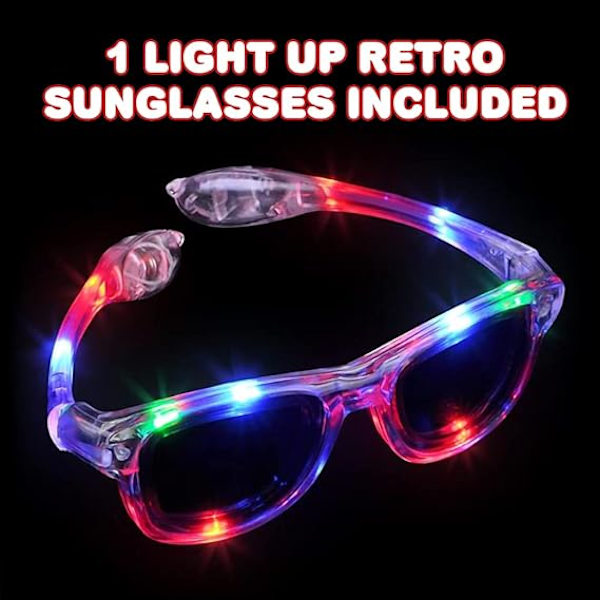 Valoisa retro aurinkolasit, 1 pari, LED-aurinkolasit lapsille ja aikuisille