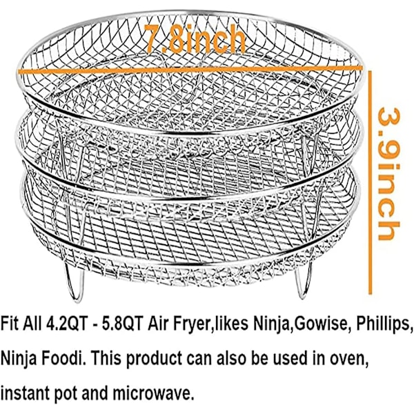 Airfryer-stativer 3-lags stabelbare dehydratorstativer i rustfrit stål