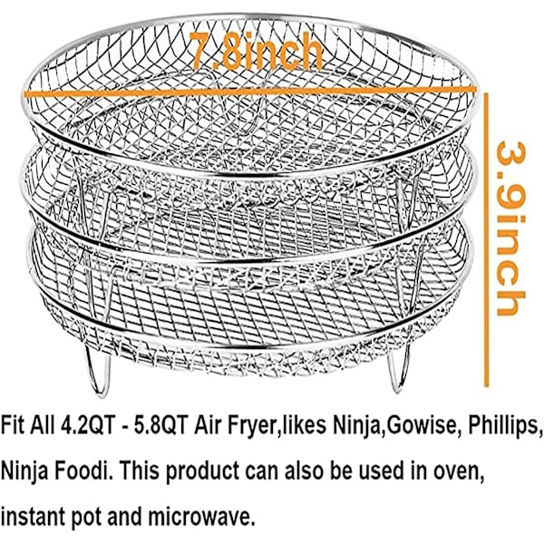 Ilma fritti -telineet 3 kerrosta pinottavat kuivaustelineet ruostumaton teräs