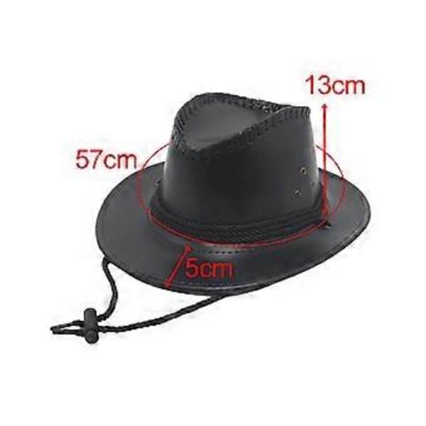 Western Cowboy Hatt Solhatt Läder för Kostymtillbehör Semester Utomhus Camping (svart)