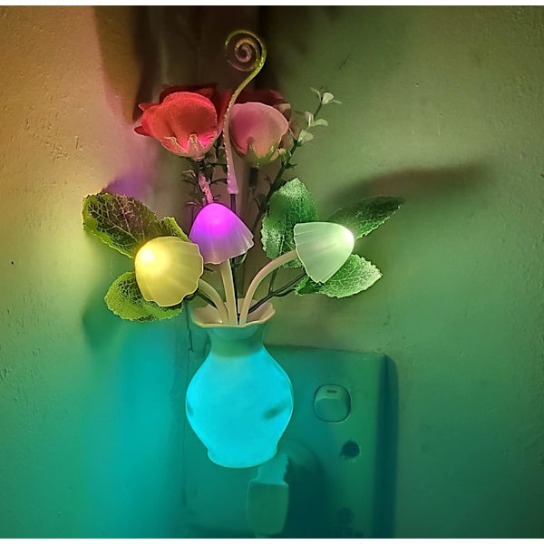 LED-nattlampa med automatisk skymningssensor, AUSAYE 0,5 W energibesparande lampa dröm nattlampa ros blomma svamp nattlampor för barn vuxna sovrum, badrum, vardagsrum, kök, hall