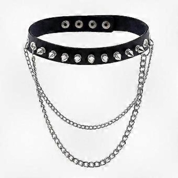 Edgy metallpiggbelagt lærchoker-halskjede for alternative moteentusiaster Black