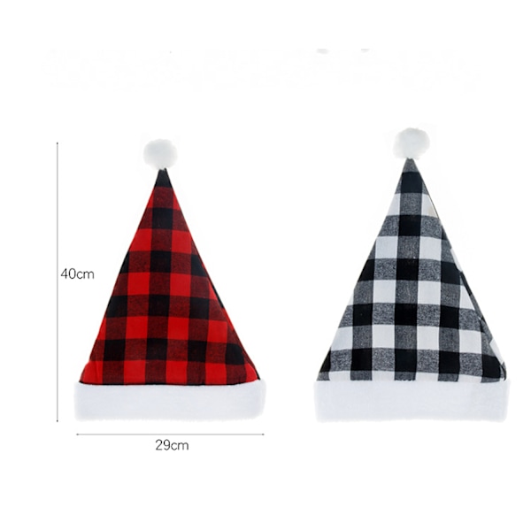 2 Røde, Sorte og Hvide Ternede Plys Plaid Julehatte