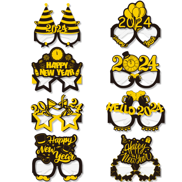 8pcs 2024 New Year Party Paper Glasses Decoration Funny Shooting