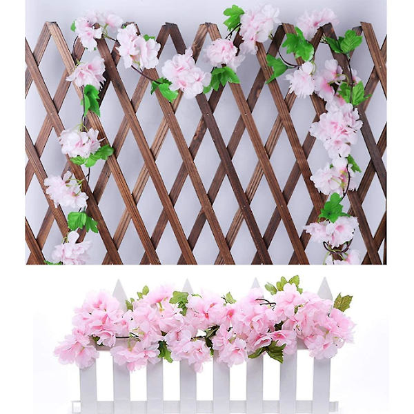 2 kappaletta Teko Kirsikka Viiniköynnös Kukat Teko Muratti Ripustus Vihreä Lehti Silkki Garland Häätaide Deko (sininen)（Pink）