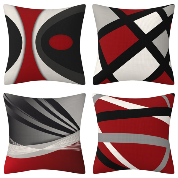 4pcs, cushion covers, stripes, 45 x 45 cm, red and gray