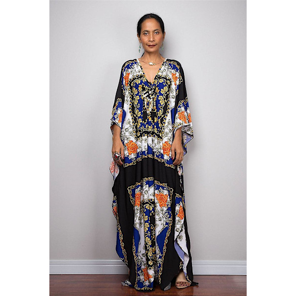 Dame Print Maxi Kjole Flagærme Strandkjole Plus Size Sommerkjole Badetøj Kaftan Cover-ups Dn0537