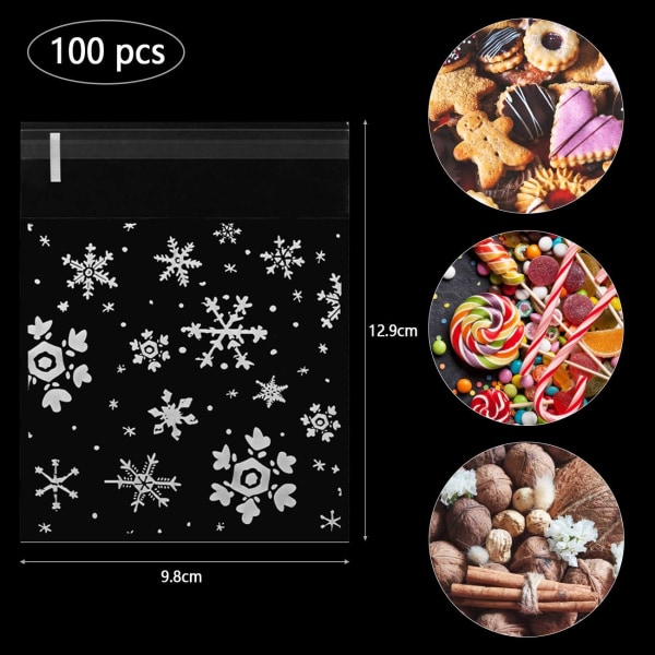 100 Pakker Julegodt Cookieposer, Selvklæbende Genlukkelige
