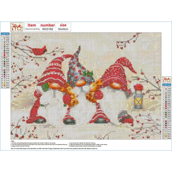 （30）3 stycken DIY Diamond Painting  Jul Kit, 5D Jul Broderi