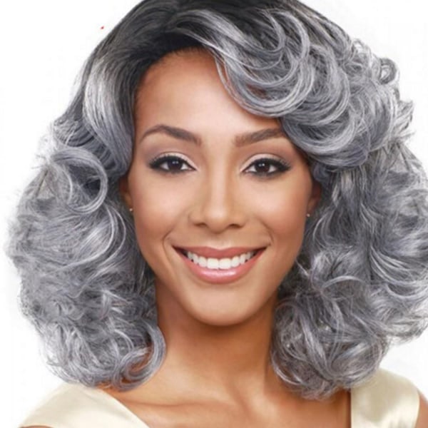 Svart, silvergrå peruk med gradient