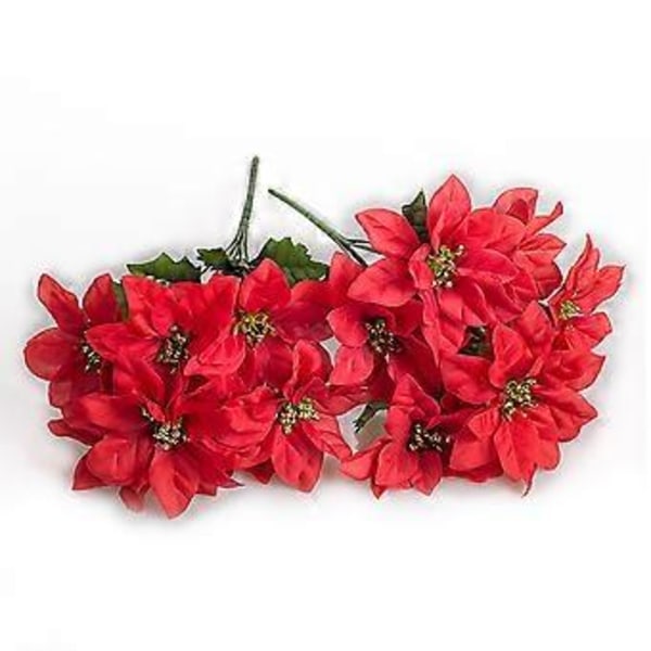 Kunstig Julestjerne Jule Røde Blomster Hoved Buket 7 Stængler Red