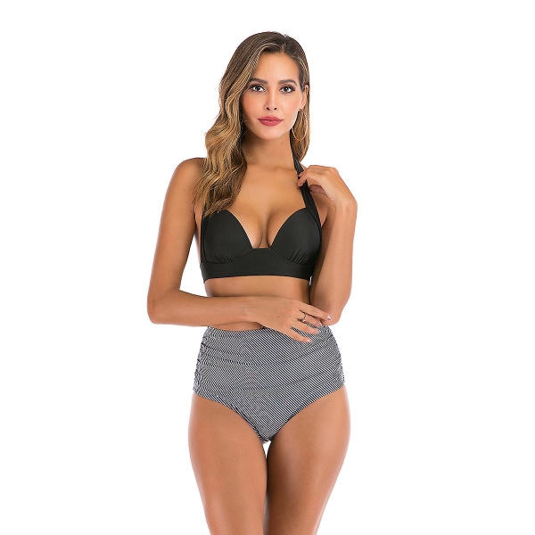 Høy midje bikinier for kvinner, push up bikini badedrakt todelt badedrakt badedrakt (XL striper)