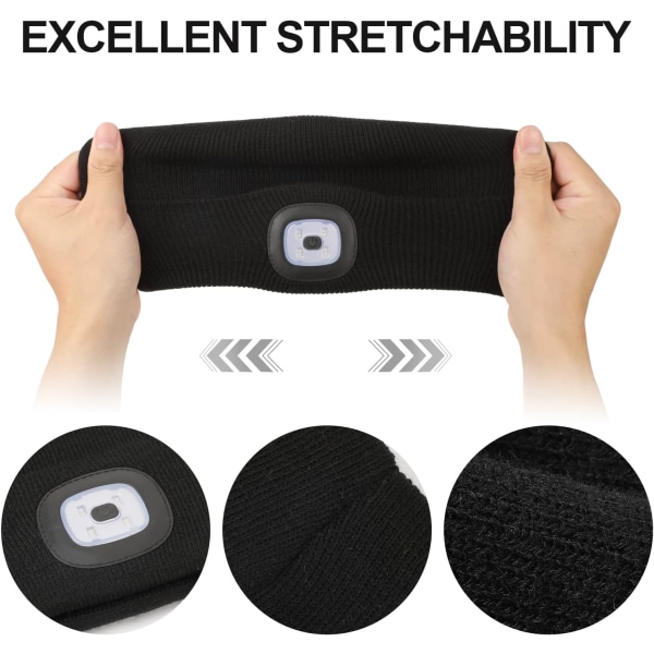 USB Genopladelig 4 LED Beanie Hat, Lysende Kasketlys og Blinkende Lys