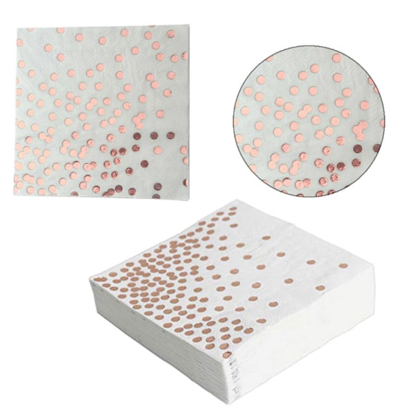 50 st Roséguld Papperservetter, Cocktail Servetter 33*33cm med Ros