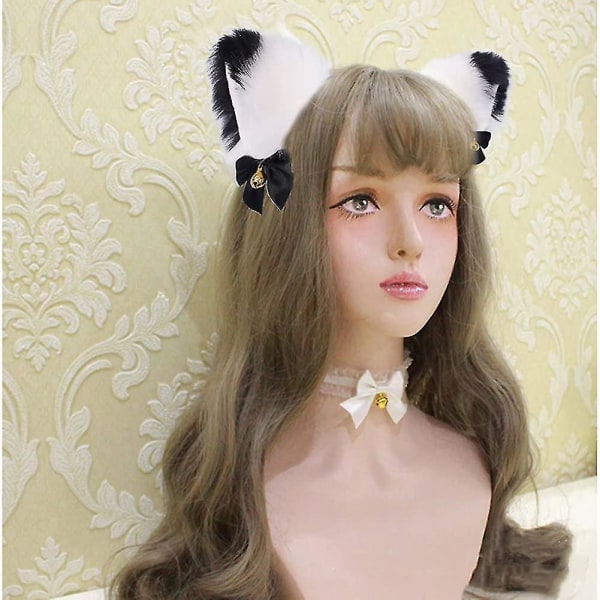 Animal Anime Faux Fur Fox Wolf Cat Dog Ears Headband Med Klockor Halloween Cosplay Kostym