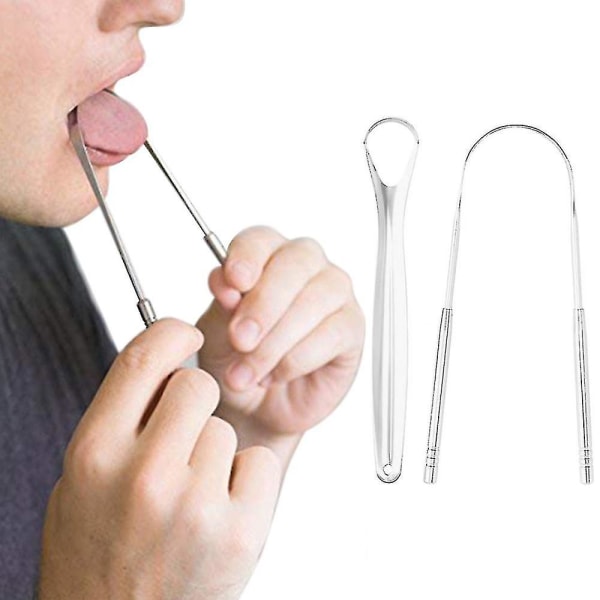 2pcs Stainless Steel Tongue Scraper Brush Cleaning Scraper Oral Care Tongue Cleaner Tools