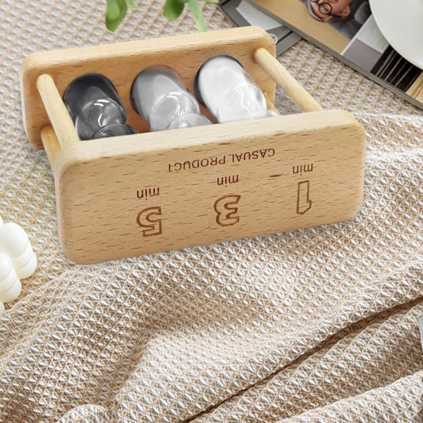 (Hvid+grå+sort) Timeglas Timer 1+3+5 Minutter Mini Træ Timeglas
