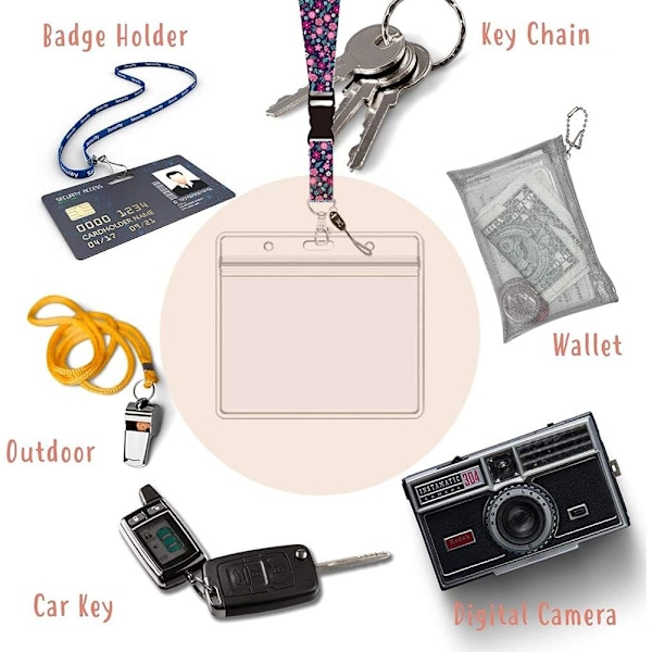 Hängande rep-halsband med klämma, inklusive halsband och transparent badge-klämma, vattentät, kan hålla nyckel ID-kort (svart)