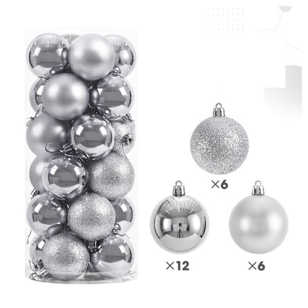 Silverfärgade plastjulgrklot, 4 cm 24 julgrklot