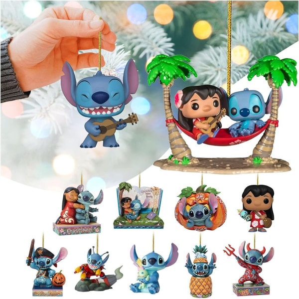 11-osainen sarja uusia Stitch-litteitä riipuksia, sarjakuvahahmoja, chi