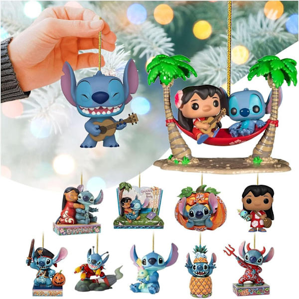 11 stk. sæt af nye Stitch flade vedhæng, tegneseriefigurer, chi