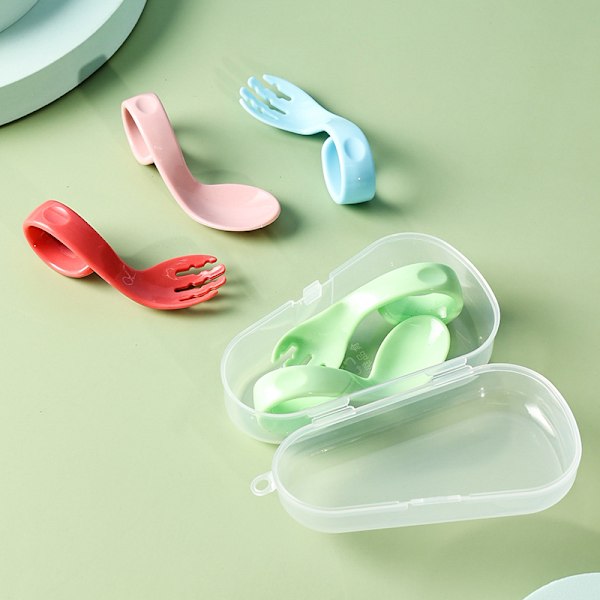 Baby sked och gaffel, ergonomisk bestickset för barn