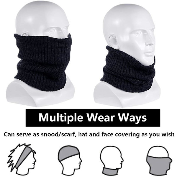 Fleece Halsvarmer Termisk Snoods Unisex Tyk Vinter Koldt Vejr Strikket Cirkel Halstørklæde Til Cykling Motocykel Sport（Sort）